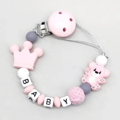 Crown Bear Baby Dummy Clip