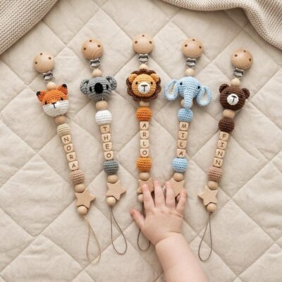 Crochet Animal Letter Custom Pacifier Clip