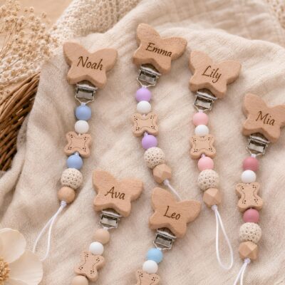 Butterfly Pastel Crochet Beads Custom Pacifier Clip
